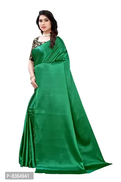 FABMORA Women's Plain Weave Satin Silk, Satin Saree With Blouse Piece (SATIN_MATKA_PARENT_Green)-thumb2