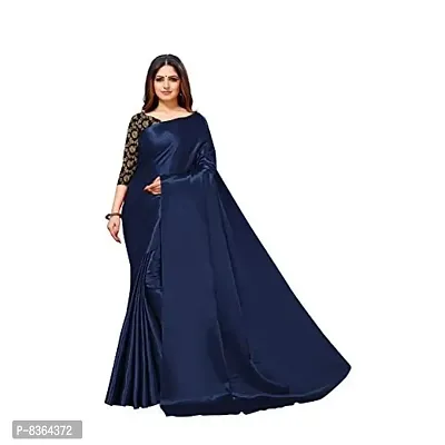 FABMORA Women's Plain Weave Satin Silk Saree With Blouse Piece (SATIN_MATKA_PARENT_Navy Blue)-thumb2