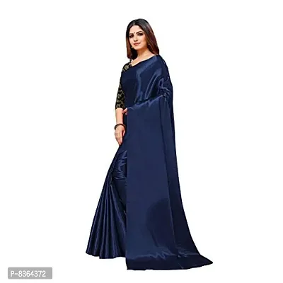 FABMORA Women's Plain Weave Satin Silk Saree With Blouse Piece (SATIN_MATKA_PARENT_Navy Blue)-thumb3