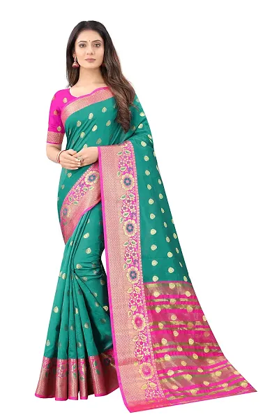 FABMORA Women's Banarasi Silk Blend Saree With Blouse Piece