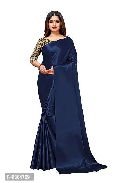 FABMORA Women's Woven Silk Saree With Blouse Piece (NAVY-BLUE)
