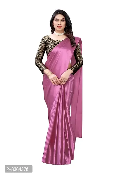 FABMORA Women's Woven Satin Saree With Blouse Piece (SAATIN-SAREE-P_Pink)-thumb0