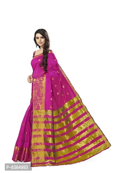 Fashioncraft Womens Kanchipuram Cotton Silk Saree With Blouse Piece (SU-FLOWER-PINK_Pink)-thumb2