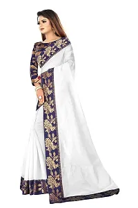 FABMORA Women's Pure Cotton Silk Traditional Sarees (white)-thumb1