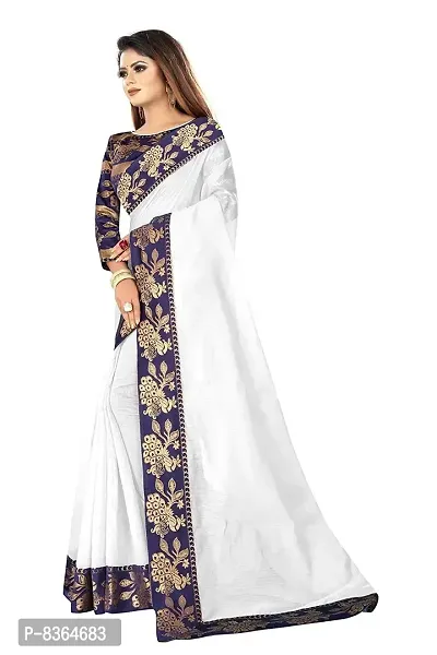 FABMORA Women's Pure Cotton Silk Traditional Sarees (white)-thumb2