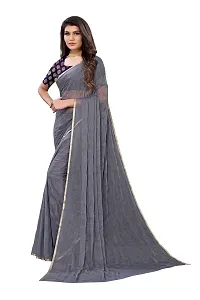 Fabmora Women's Beaded Foil Printed Chiffon Saree With Jacquard Blouse Piece (GREY)-thumb1