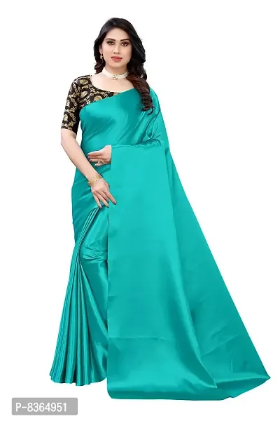 FABMORA Women's Plain Weave Satin Silk Saree With Blouse Piece (SATIN_MATKA_PARENT_Sky-blue)