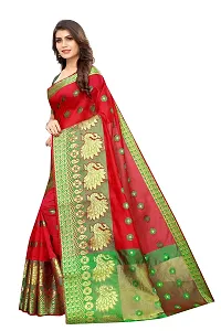FABMORA Women's Banarasi Cotton Blend Saree With Blouse Piece (KERI_MOOR_RED_Red)-thumb1