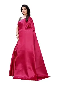 FABMORA Women's Plain Weave Satin Silk Saree With Blouse Piece (SATIN_SQUARE_CHERRY_Cherry)-thumb3