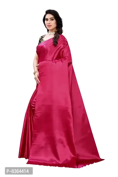 FABMORA Women's Plain Weave Satin Silk Saree With Blouse Piece (SATIN_SQUARE_CHERRY_Cherry)-thumb4