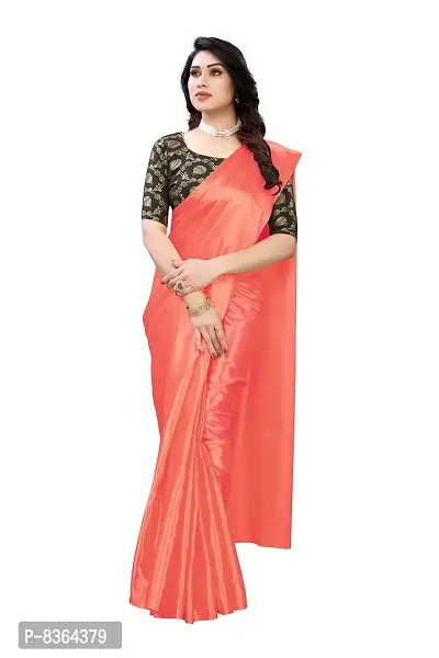 FABMORA Women's Plain Weave Satin Silk Saree With Blouse Piece (SATIN_MATKA_PARENT_Orange, Peach)