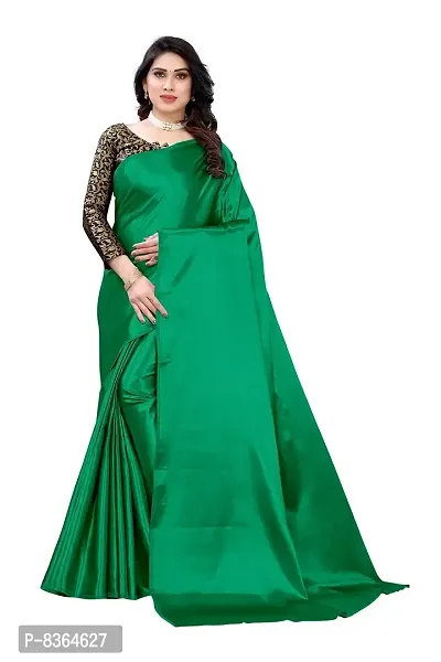 FABMORA Women's Woven Silk Saree With Blouse Piece (GREEN)