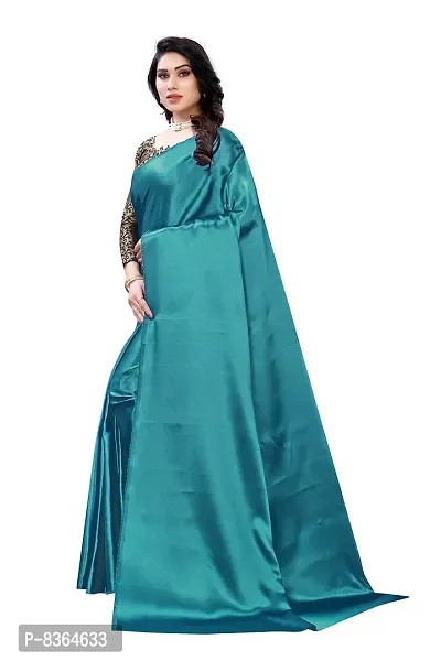 FABMORA Women's Woven Satin Saree With Blouse Piece (SAATIN-SAREE-P_Blue)-thumb3