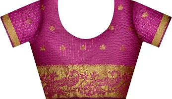 Fashioncraft Womens Kanchipuram Cotton Silk Saree With Blouse Piece (SU-FLOWER-PINK_Pink)-thumb3