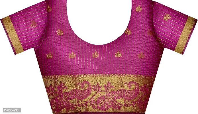 Fashioncraft Womens Kanchipuram Cotton Silk Saree With Blouse Piece (SU-FLOWER-PINK_Pink)-thumb4