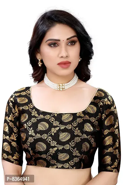 FABMORA Women's Plain Weave Satin Silk, Satin Saree With Blouse Piece (SATIN_MATKA_PARENT_Green)-thumb5