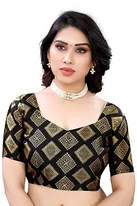 FABMORA Women's Woven Satin Saree with Blouse Piece (SATIN_SQUARE_PISTA_Pista)-thumb4