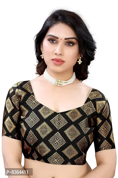 FABMORA Women's Woven Satin Saree with Blouse Piece (SATIN_SQUARE_PISTA_Pista)-thumb5