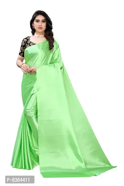 FABMORA Women's Woven Satin Saree with Blouse Piece (SATIN_SQUARE_PISTA_Pista)-thumb2