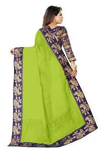 FABMORA Women's Pure Cotton Slik Plain Weave Traditional Sarees (Mehandi)-thumb2