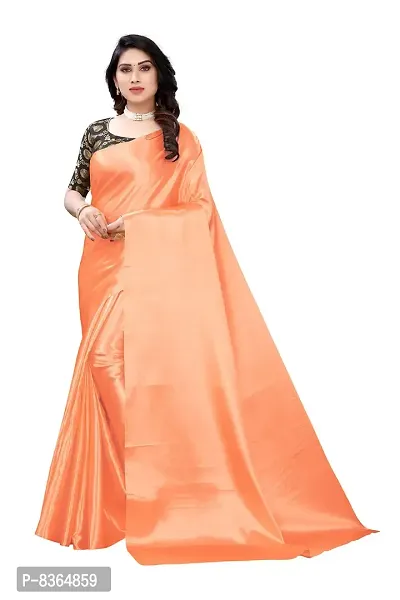 FABMORA Women's Plain Weave Satin Silk, Satin Saree With Blouse Piece (SATIN_MATKA_PARENT_Coral)
