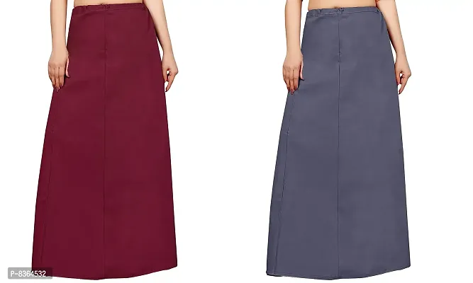 FABMORA Women's Pure Cotton Fasted Color Petticoat Inner Skirt Shapewear for Saree Pack of 2 Maroon-Grey-thumb0