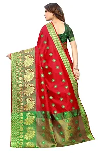 FABMORA Women's Banarasi Cotton Blend Saree With Blouse Piece (KERI_MOOR_RED_Red)-thumb3