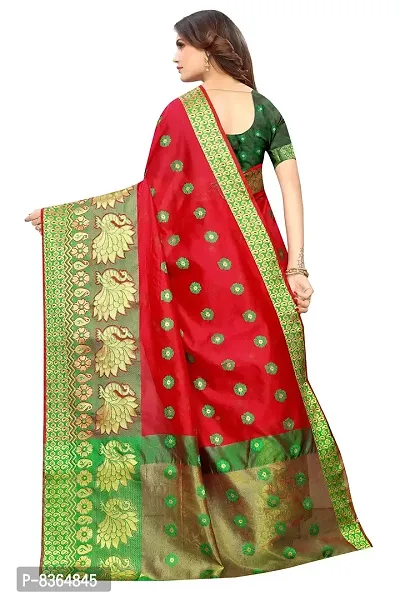 FABMORA Women's Banarasi Cotton Blend Saree With Blouse Piece (KERI_MOOR_RED_Red)-thumb4