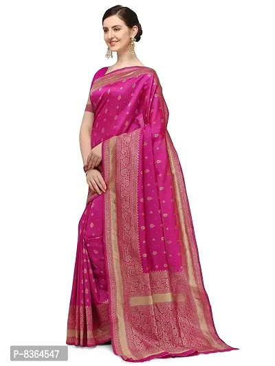 FABMORA Women's Banarasi Silk Blend Saree With Blouse Piece (banarasi_silk_saree_pink_Pink)-thumb2