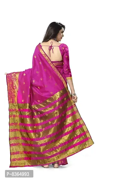 Fashioncraft Womens Kanchipuram Cotton Silk Saree With Blouse Piece (SU-FLOWER-PINK_Pink)-thumb3