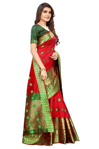FABMORA Women's Banarasi Cotton Blend Saree With Blouse Piece (KERI_MOOR_RED_Red)-thumb2