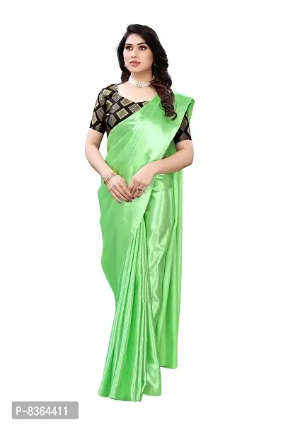 FABMORA Women's Woven Satin Saree with Blouse Piece (SATIN_SQUARE_PISTA_Pista)-thumb0