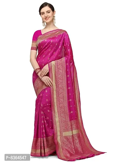 FABMORA Women's Banarasi Silk Blend Saree With Blouse Piece (banarasi_silk_saree_pink_Pink)-thumb0