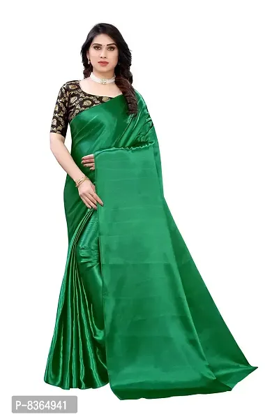 FABMORA Women's Plain Weave Satin Silk, Satin Saree With Blouse Piece (SATIN_MATKA_PARENT_Green)-thumb0