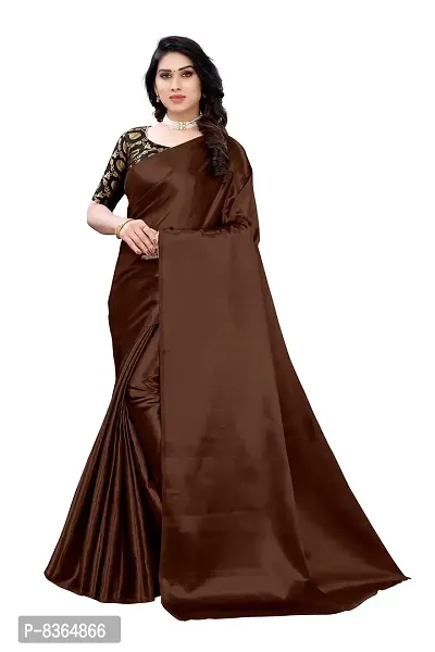 FABMORA Women's Plain Weave Satin Silk, Satin Saree With Blouse Piece (SATIN_MATKA_PARENT_Brown, Coffee)