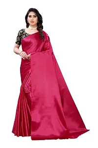 FABMORA Women's Plain Weave Satin Silk Saree With Blouse Piece (SATIN_SQUARE_CHERRY_Cherry)-thumb1
