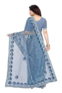 FABMORA Plain Weave Embroidered Net Saree-thumb3