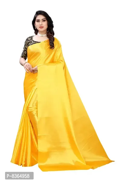 FABMORA Women's Plain Weave Satin Silk Saree With Blouse Piece (SATIN_MATKA_PARENT_Yellow)