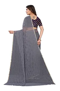 Fabmora Women's Beaded Foil Printed Chiffon Saree With Jacquard Blouse Piece (GREY)-thumb3