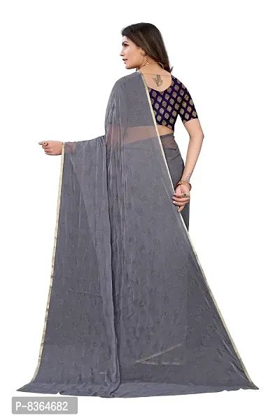 Fabmora Women's Beaded Foil Printed Chiffon Saree With Jacquard Blouse Piece (GREY)-thumb4