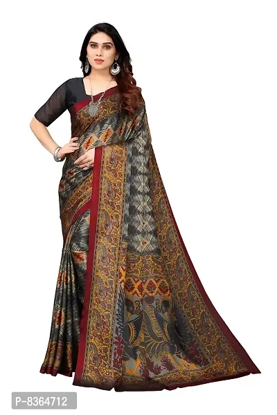 Fabmora Women's Chiffon Ikkat Print Saree With Blouse Piece (GREY)