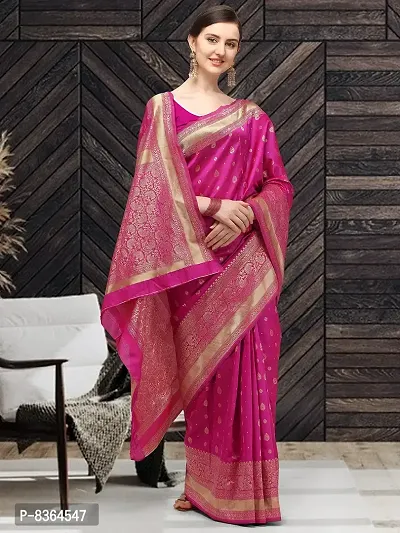 FABMORA Women's Banarasi Silk Blend Saree With Blouse Piece (banarasi_silk_saree_pink_Pink)-thumb4