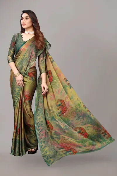 Chiffon Printed Saree With Blouse Piece
