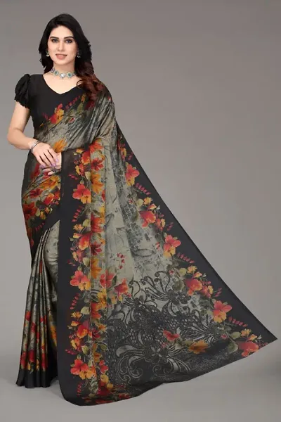 Chiffon Printed Sarees With Blouse Piece