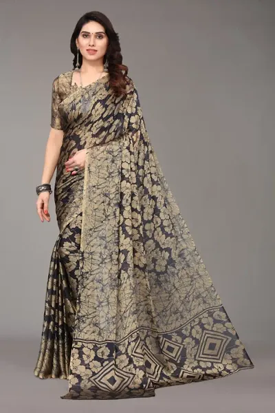 Floral Printed Chiffon Saree With Blouse Piece