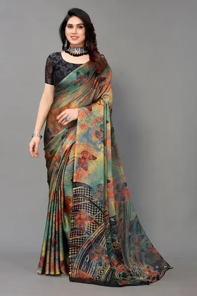 Butterfly Printed Chiffon Saree With Blouse Piece
