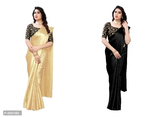 Classy Satin Solid Daily Wear Saree With Blouse Pack Of 2-thumb0