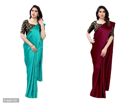 Classy Satin Solid Daily Wear Saree With Blouse Pack Of 2