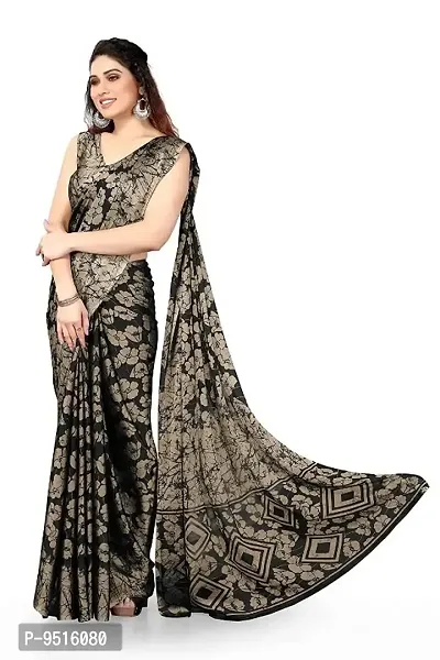 Off White Floral Hand Printed Chiffon Saree