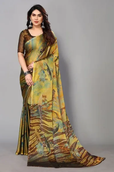 Chiffon Forest Designer Printed Sarees with Blouse Piece